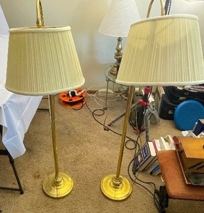 lot 36 image: Pair of Vintage Vintage Brass Floor Lamps with 2 Prong Plugs. Estimated Value $100-200