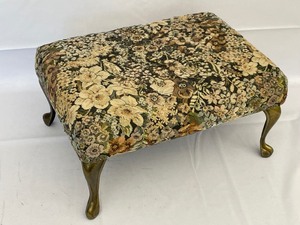 lot 43 image: Vintage Floral Tapestry Upholstered Footstool with Metal Claw Feet. Estimated Value $70
