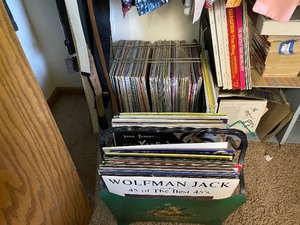 lot 175 image: Large Collection of Vinyl Records and Vintage Record Holders.