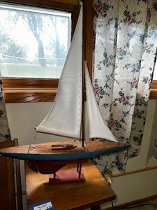 lot 429 image: Wooden Model Sailboat. 24 Inches Long by 31 Inches High.