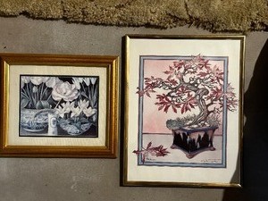 lot 493 image: Two Asian Themed Floral Prints. One Measuring 11 Inches by 14 Inches and the Other Measuring 11 Inches by 10 Inches.