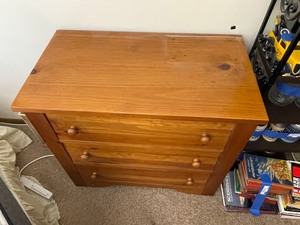 lot 266 image: Three-Drawer Wood Dresser.