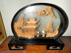lot 408 image: Chinese Delicately Carved Scene in Glass Case.
