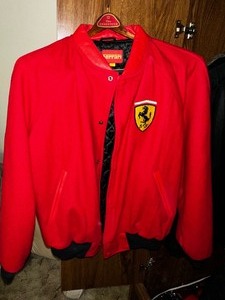 lot 413 image: Officially Licensed Ferrari Wool Felt Jacket with Leather Trim. Size Large.