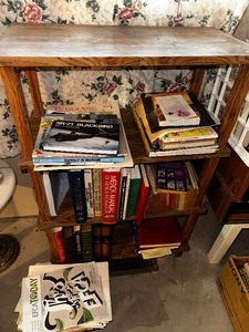 lot 485 image: MCM Wood Cabinet and All Contents. Measuring 24 Inches Wide by 12 Inches Deep and 36 Inches Tall.