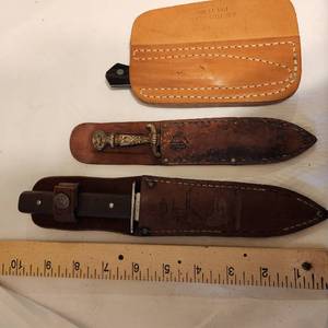 lot 347 image: Three Antique Knives with Leather Sheaths