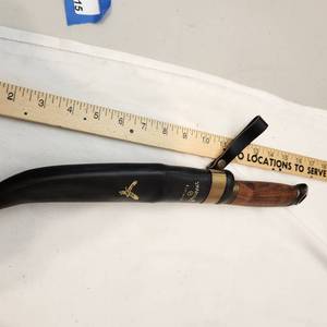 lot 315 image: J. Martiini Eagle Knife in Original Sheath 4.33 Stainless Blade Curly Birch handel Est Value$210.00