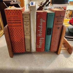 lot 302 image: Vintage Cookbooks and Sliding Book Ends