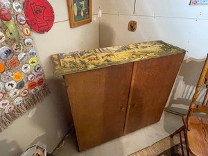 lot 465 image: Vintage Storage Cabinet. 14 Inches Deep by 40 Inches Tall with Three Adjustable Shelves.