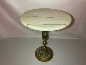 lot 52 image: Vintage French Marble Top and Ornate Brass Side Table. Measuring 16 Inch Diameter by 18 Inches Tall. Estimated Value $75-$300