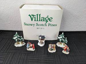 lot 133 image: Dept. 56 Village Snowy Scotch Pines, Set of 3 and Other Figurines