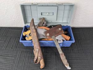 lot 141 image: Tackle Box with Hatchet and Fishing Fillet Equipment includes Rapala