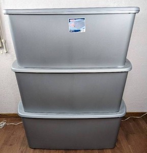 lot 108 image: Set of 3 Sterilite 50 Gal. (189 L) Storage Bins in Grey