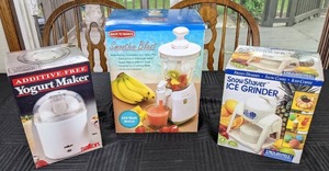 lot 76 image: New Salton Additive Free Yogurt Maker, Back to Basic Smoothie Blast, and Progressive Snow Shaver Ice Grinder