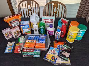 lot 70 image: New Home Goods Bounce Dryer Sheets, Borax, Spic & Span, Colgate Max Fresh Toothpaste, and Much More