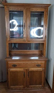 lot 9 image: Wood China Hutch with Glass Display Doors