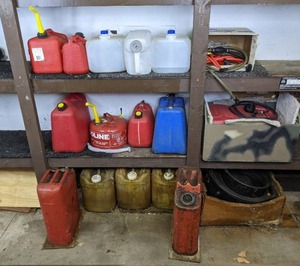 lot 64 image: Collection of Fuel Containers, Oil Pans and Hoses