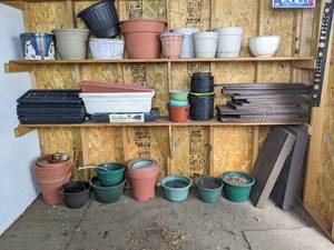 lot 38 image: Assortment of Planters, Flats, and Painted Wood