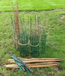lot 56 image: Metal Posts, Bamboo and Wooden Stakes, Metal Plant Cages, and Metal Fencing