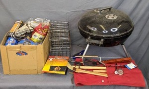 lot 49 image: BBQ Grill and Grilling Accessories Wood Chips, Juiced Up Chicken Stand, Wire Racks, Grill Tools, and More