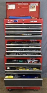 lot 2 image: Craftsman Tool Chest with Tools, Electric Drill, Craftsman Circular Saw, and Much More