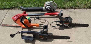 lot 50 image: Lawn & Garden Tools Remington Limb & Trim, Remington 14 Limb & Trim, Black & Decker 16 Cut Trimmer, Toro 8 Cordless Trimmer, Craftsman 2-Speed Power Blower, and Replacement String