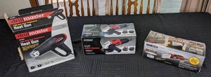 lot 29 image: Tools Drill Master Heat Gun, Tool Shop 4 12 Angle Grinder, and Chicago Electric Oscillating Multi-function Power Tool