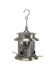 lot 224 image: New Sun-Ray Arch Inlay Solar Lighted Bird Feeder, Pewter