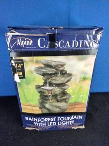 lot 11 image: Alpine Corporation 14 IndoorOutdoor Tiering Rainforest Rock Waterfall Tabletop Fountain with LED Lights - Needs Repair