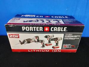 lot 30 image: Porter-Cable 20V MAX Lithium-Ion Cordless 4-Tool Combo Kit with DrillDriver, Impact Driver, Reciprocating Saw and LED Flashlight