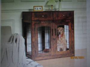 Dog Crate Furniture with Cushion,Wooden Dog Crate Table with 2 Drawers,3-Doors Dog Furniture,Indoor Dog Kennel,Dog House,Dog Cage,Side End Table,Rustic Brown 39.4 L