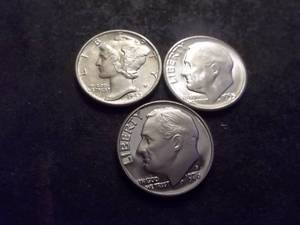 1942 Mercury, 1955 Roosevelt (Silver) & 1976 Roosevelt Proof Dime