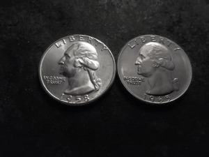 1958 Washington Silver & 1965 Washington Clad Proof Quarters