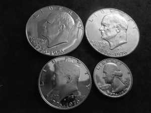 Set Of Bi-Centennial Coins- Uncirculated Ike, Proof Ike, Proof JFK, Proof Washington Quarter