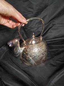 lot 4 image: Vintage Camel Shaped Metal Teapot with Decorative Engraving