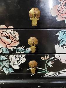 lot 7 image: Vintage Black Lacquered Floral Design Cabinet