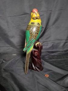 lot 8 image: Colorful Cloisonn Parrot Figurine on Wooden Perch