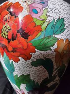 lot 21 image: Hand-Painted Cloisonn Vase with Floral and Butterfly Design