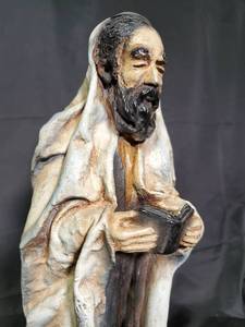 lot 29 image: Vintage Clay Figurine of a Bearded Man Reading a Book