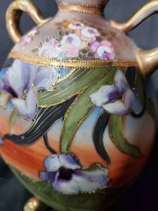 lot 35 image: Hand Painted Nippon Vase with Floral Design