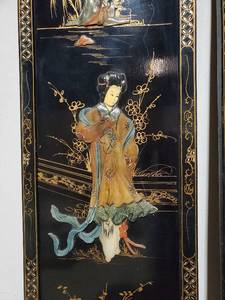 lot 52 image: Set of 3 Asian-Inspired Wall Art Panels with Hand-Painted Figures