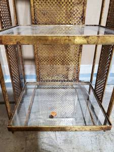 lot 54 image: Vintage Metal and Glass Three-Tier Shelf