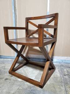 lot 55 image: Brown Wooden X-Back Armchair