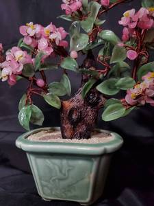 lot 69 image: Lot of 2 Vintage Artificial Bonsai Floral Arrangements in Ceramic Pots