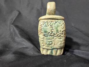 lot 122 image: Small Green Handcrafted Ceramic Pot with Lid