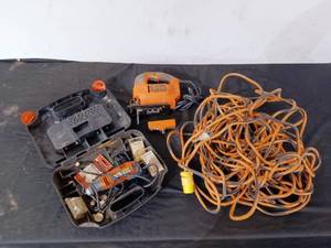 lot 33 image: Black & Decker RTX rotary tool with attachments, jigsaw, extension cord