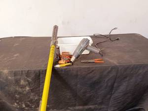 lot 58 image: Heat gun, multimeter, electrical tester, hot line pole and related