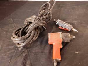 lot 64 image: Husky die grinder, central pneumatic half inch impact and air hose