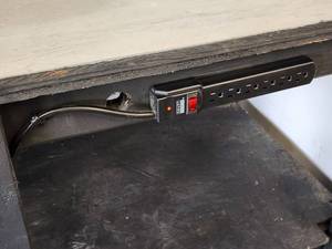 lot 35 image: Homemade Garage Black Workbench with Power Strips