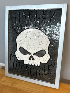 lot 239 image: Harley Davidson Motif Mosaic Glass Decorative Wall Hanging